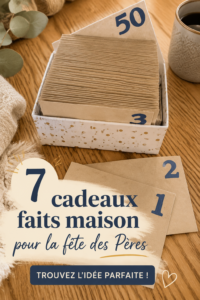 Diaporama de cadeaux faits maison pour la fête des pères, incluant des coussins, des cartes et des cadeaux gourmands.