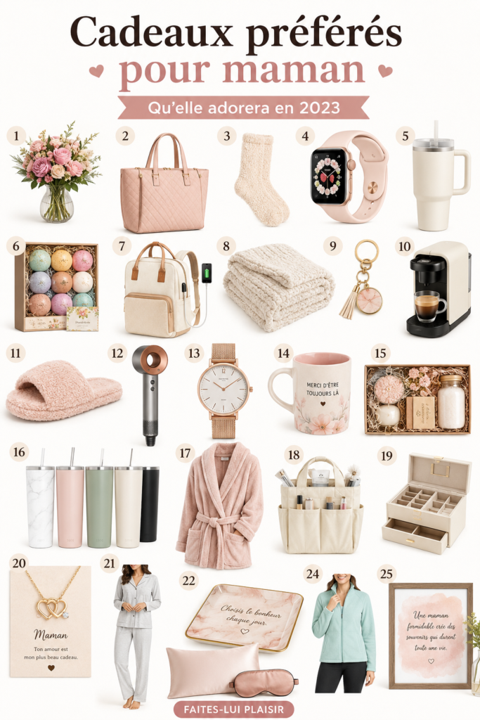 Un joli assortiment de cadeaux pour maman en 2023 mettant en avant des options personnalisées et créatives.