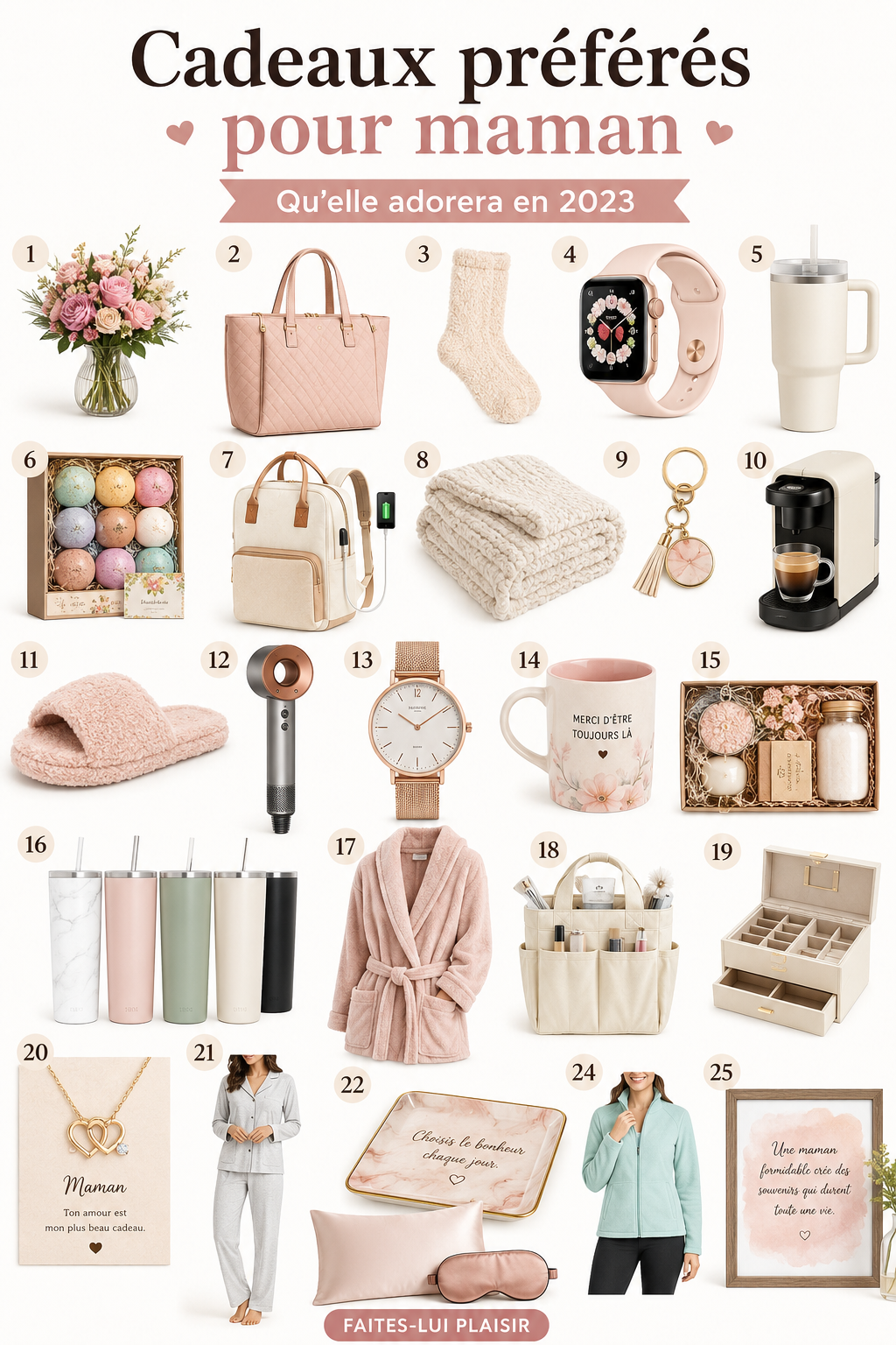 Un joli assortiment de cadeaux pour maman en 2023 mettant en avant des options personnalisées et créatives.
