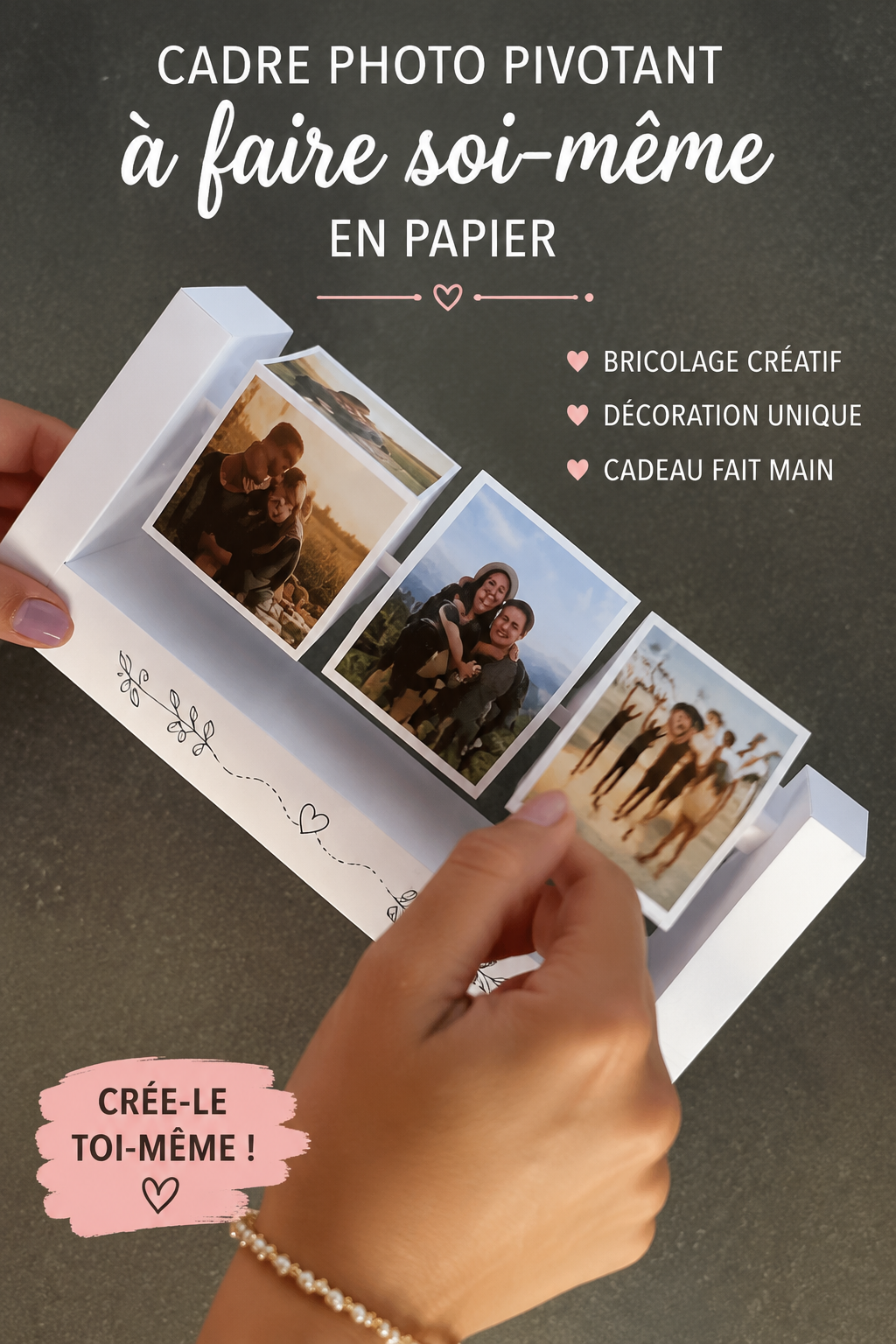 Cadre photo suspendu DIY en papier décoratif avec des photos des souvenirs