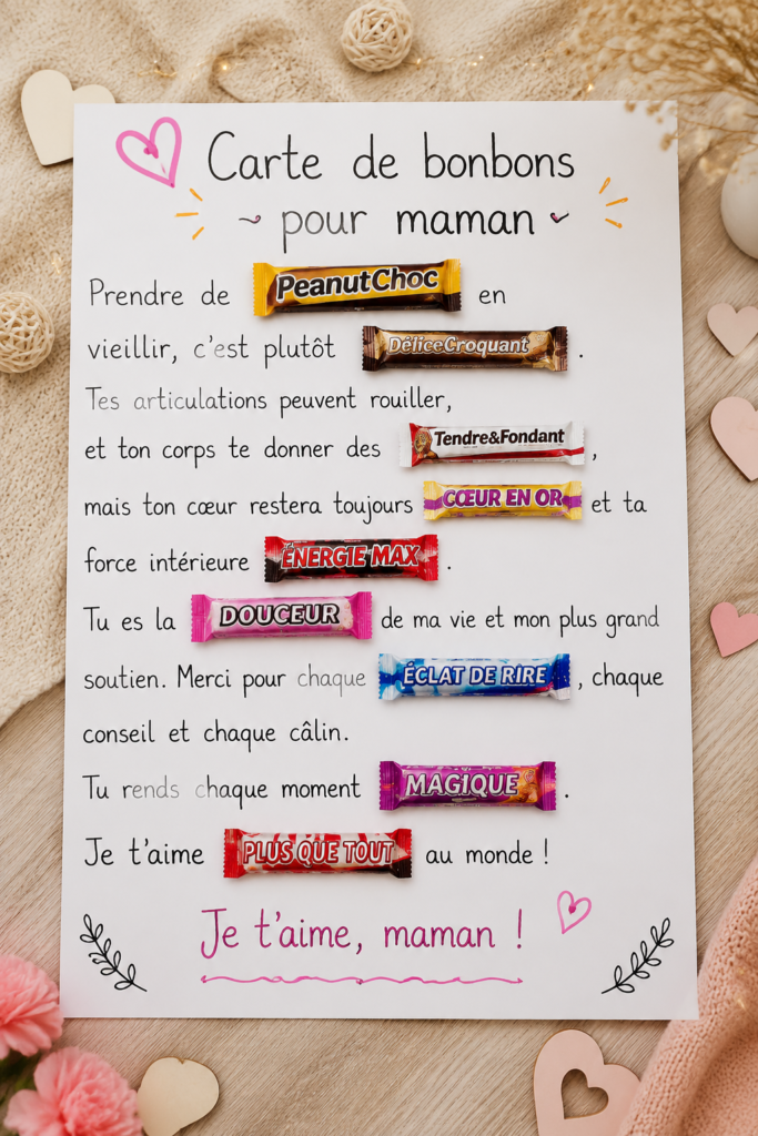 Une carte sucrée pleine de douceurs pour célébrer les mamans