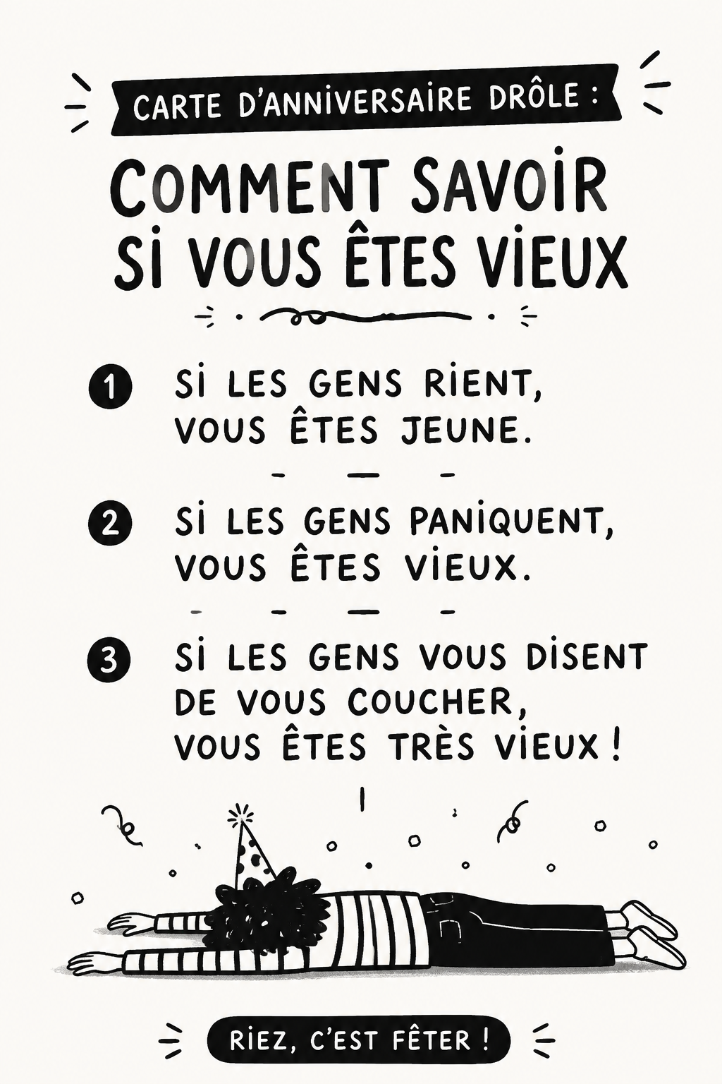 Une carte d'anniversaire humoristique avec un message drôle sur le vieillissement