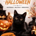 Décoration d'Halloween avec des chats noirs et des citrouilles