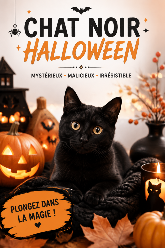 Décoration d'Halloween avec des chats noirs et des citrouilles