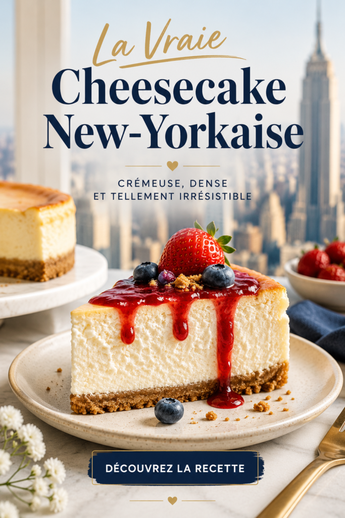 Cheesecake new-yorkaise présentée avec des fruits frais