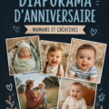 Un diaporama d'anniversaire projeté pendant une fête avec des images de moments mémorables.