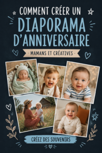 Un diaporama d'anniversaire projeté pendant une fête avec des images de moments mémorables.