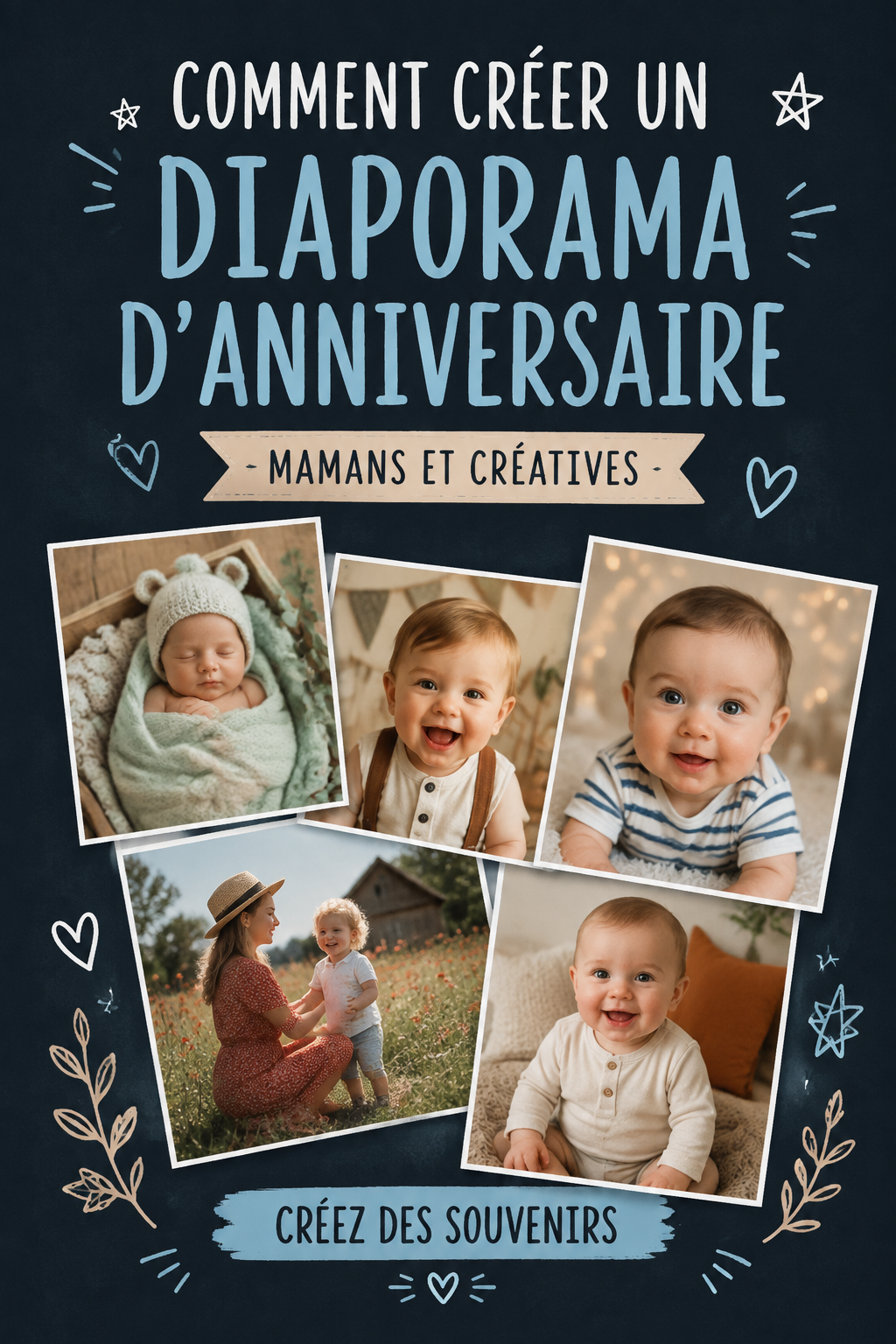 Un diaporama d'anniversaire projeté pendant une fête avec des images de moments mémorables.