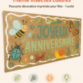 Bannière d'anniversaire sur le thème des insectes suspendue lors d'une fête joyeuse