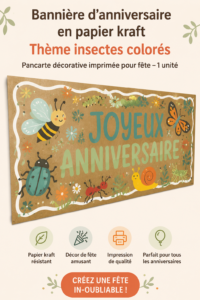 Bannière d'anniversaire sur le thème des insectes suspendue lors d'une fête joyeuse