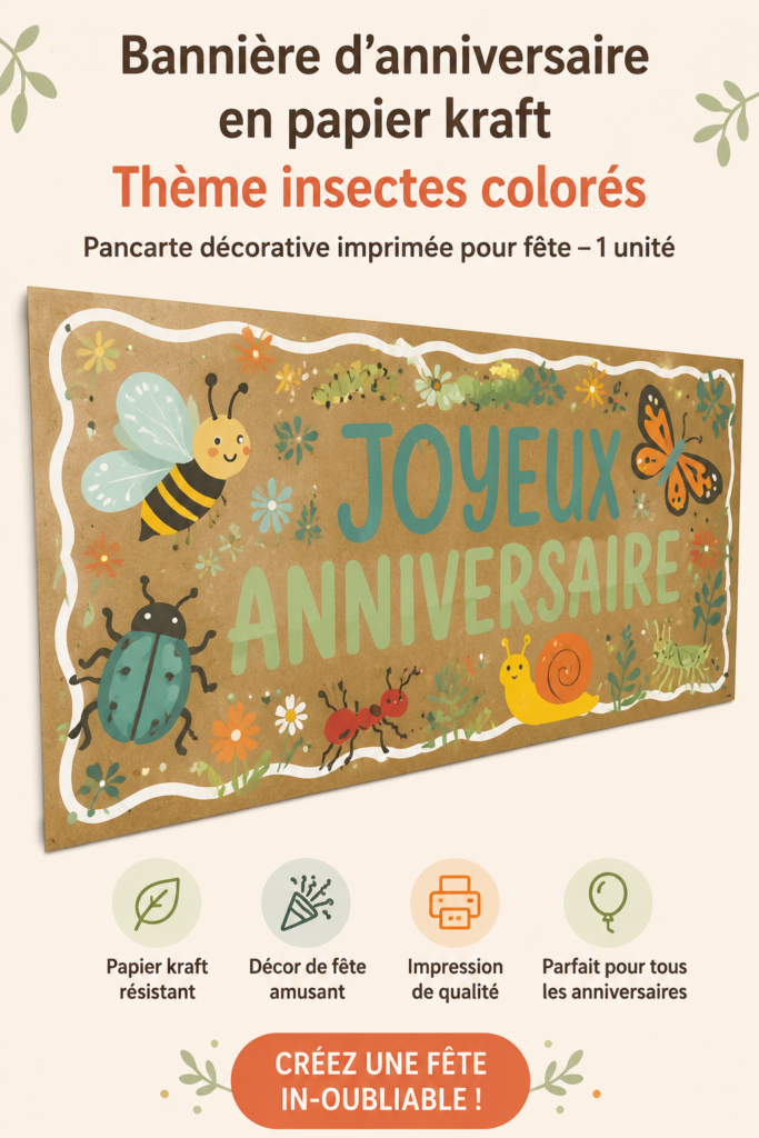 Bannière d'anniversaire sur le thème des insectes suspendue lors d'une fête joyeuse