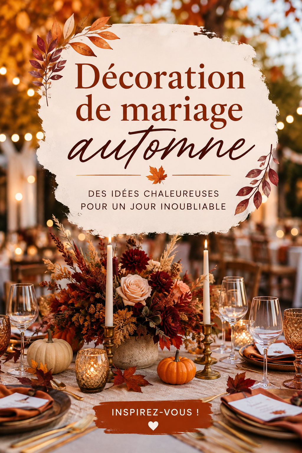 Décoration de mariage automnale avec des éléments naturels
