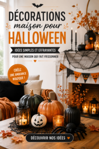 Une table décorée pour Halloween avec des citrouilles et des bougies.