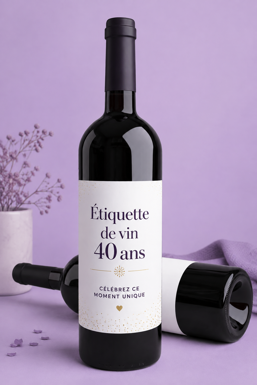 Bouteille de vin avec étiquette personnalisée pour un 40e anniversaire