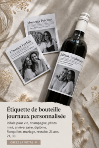 Étiquettes de bouteilles personnalisées pour célébrations et événements spéciaux.