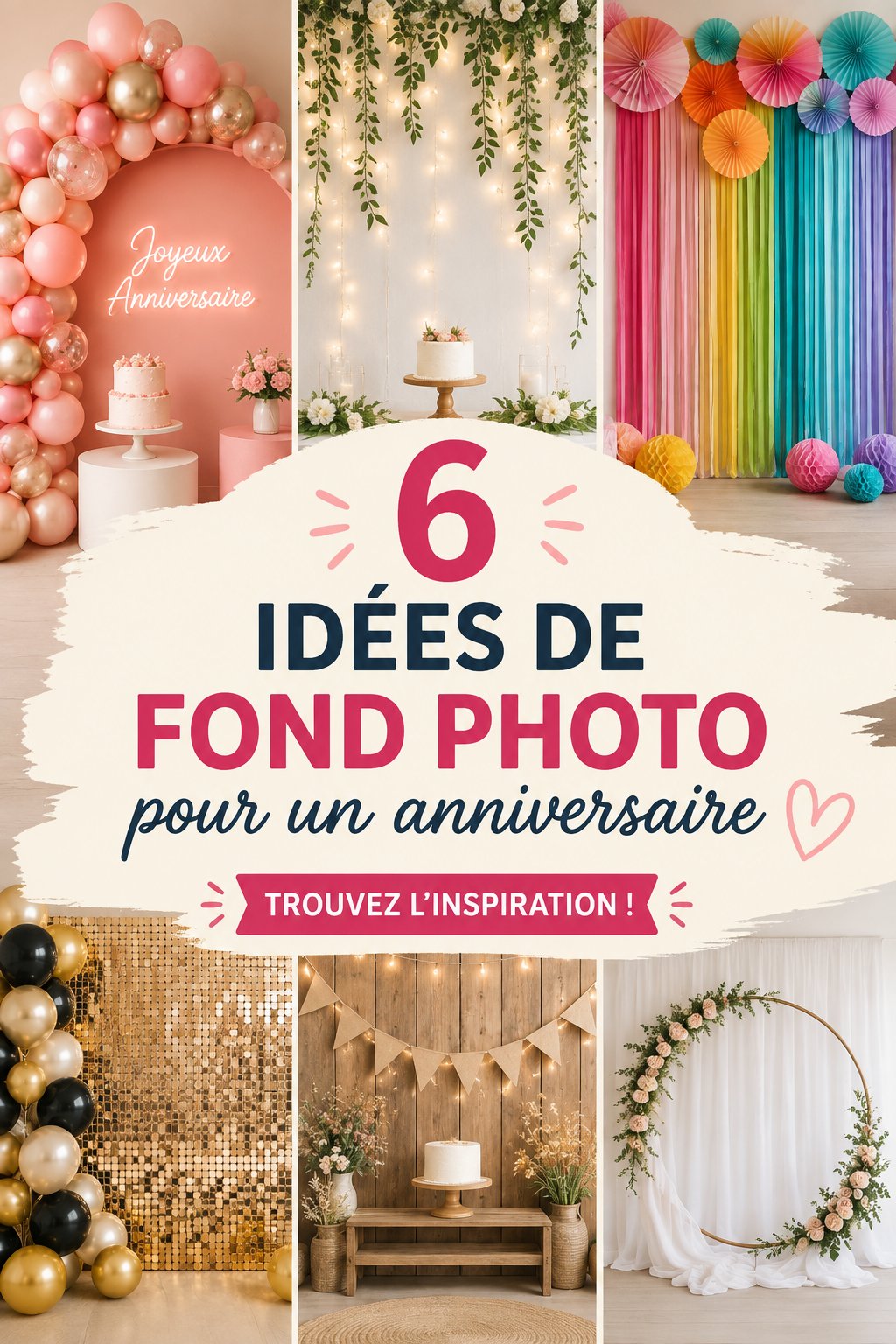 Un fond photo coloré pour un anniversaire, décoré de ballons et de guirlandes.