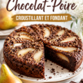 Gâteau au chocolat et poire croustillant, servi avec des fruits frais