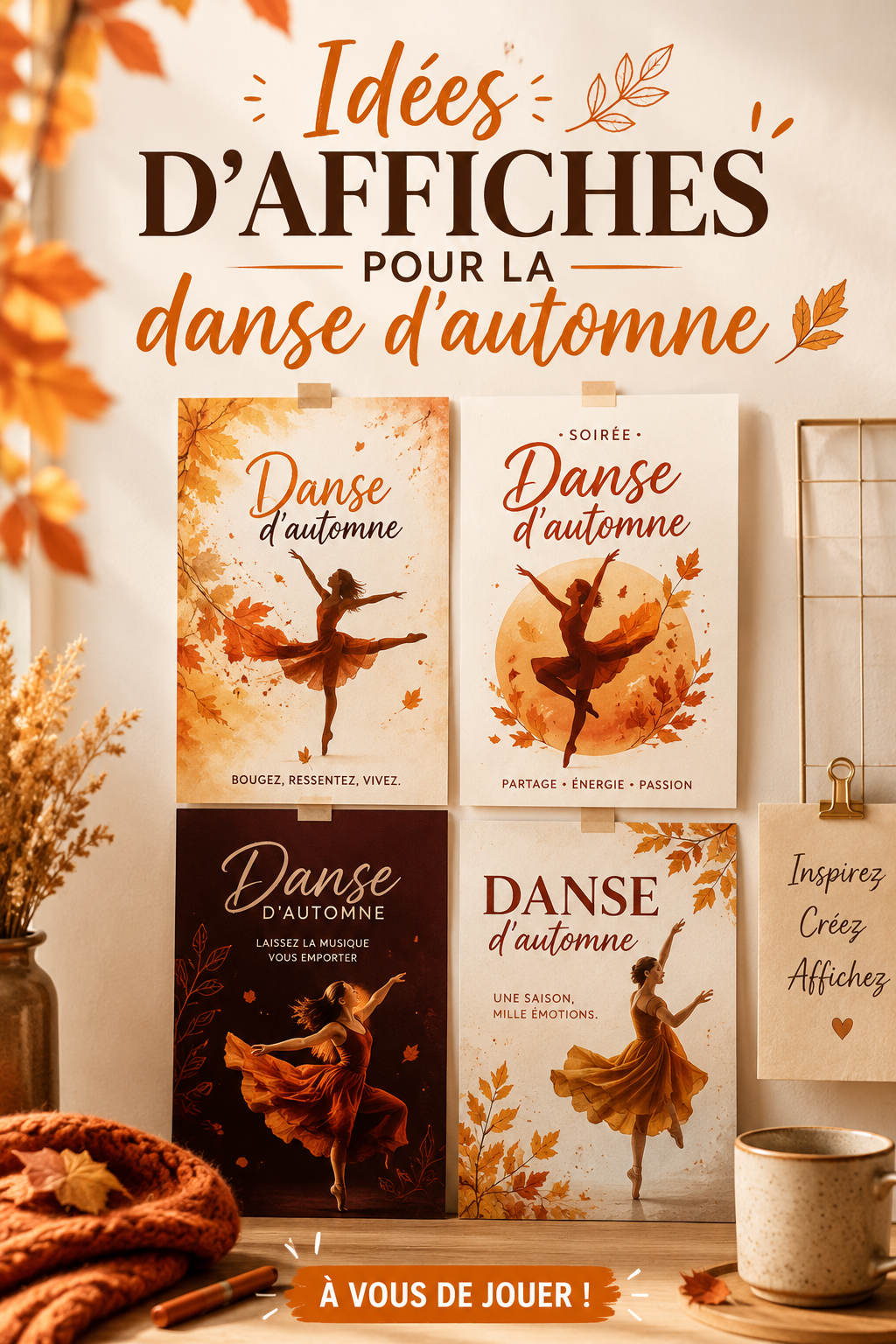 Affiche d'automne créée avec des motifs de feuilles et des couleurs chaudes