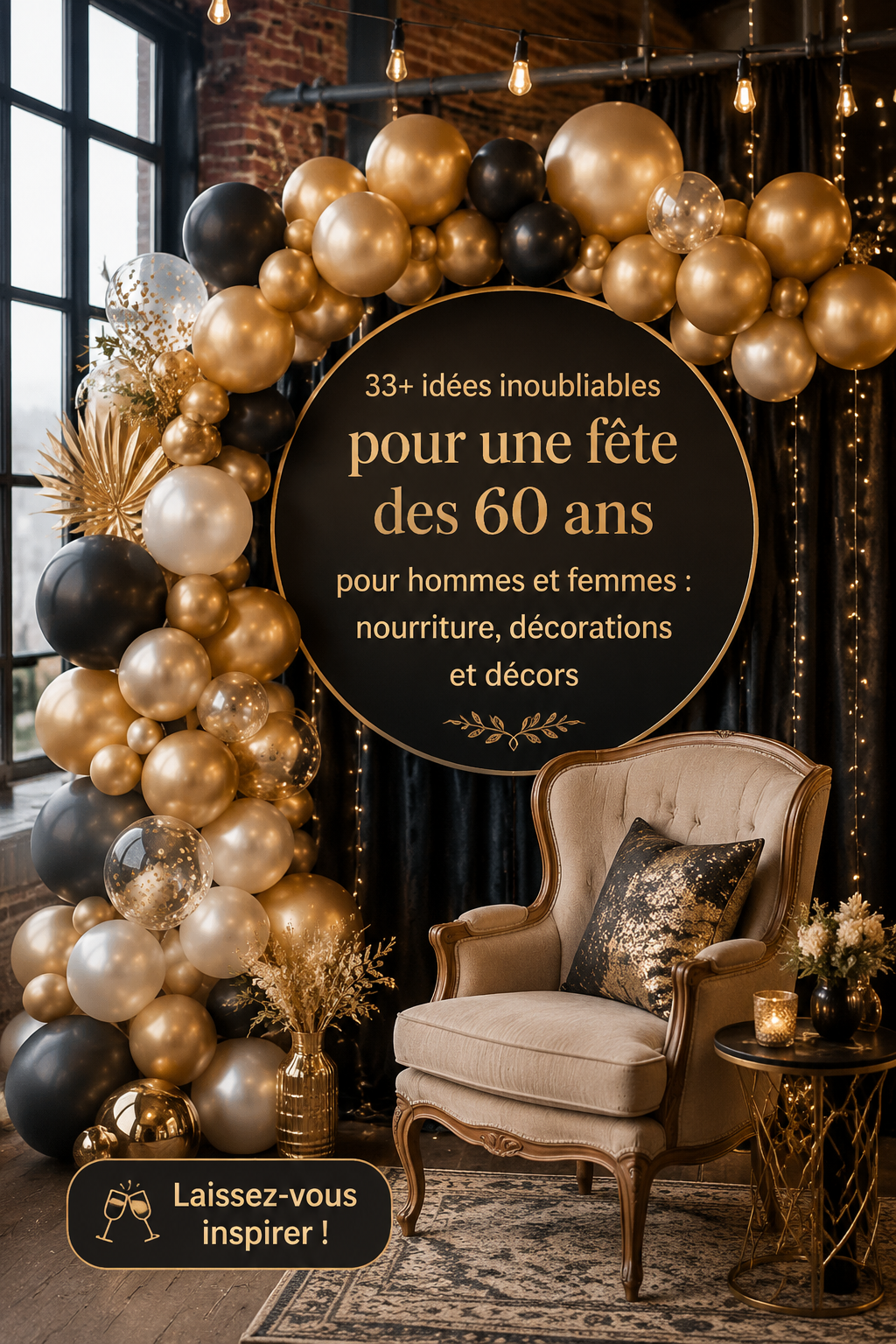 Fête personnalisée d'anniversaire de 60 ans avec des décorations colorées.