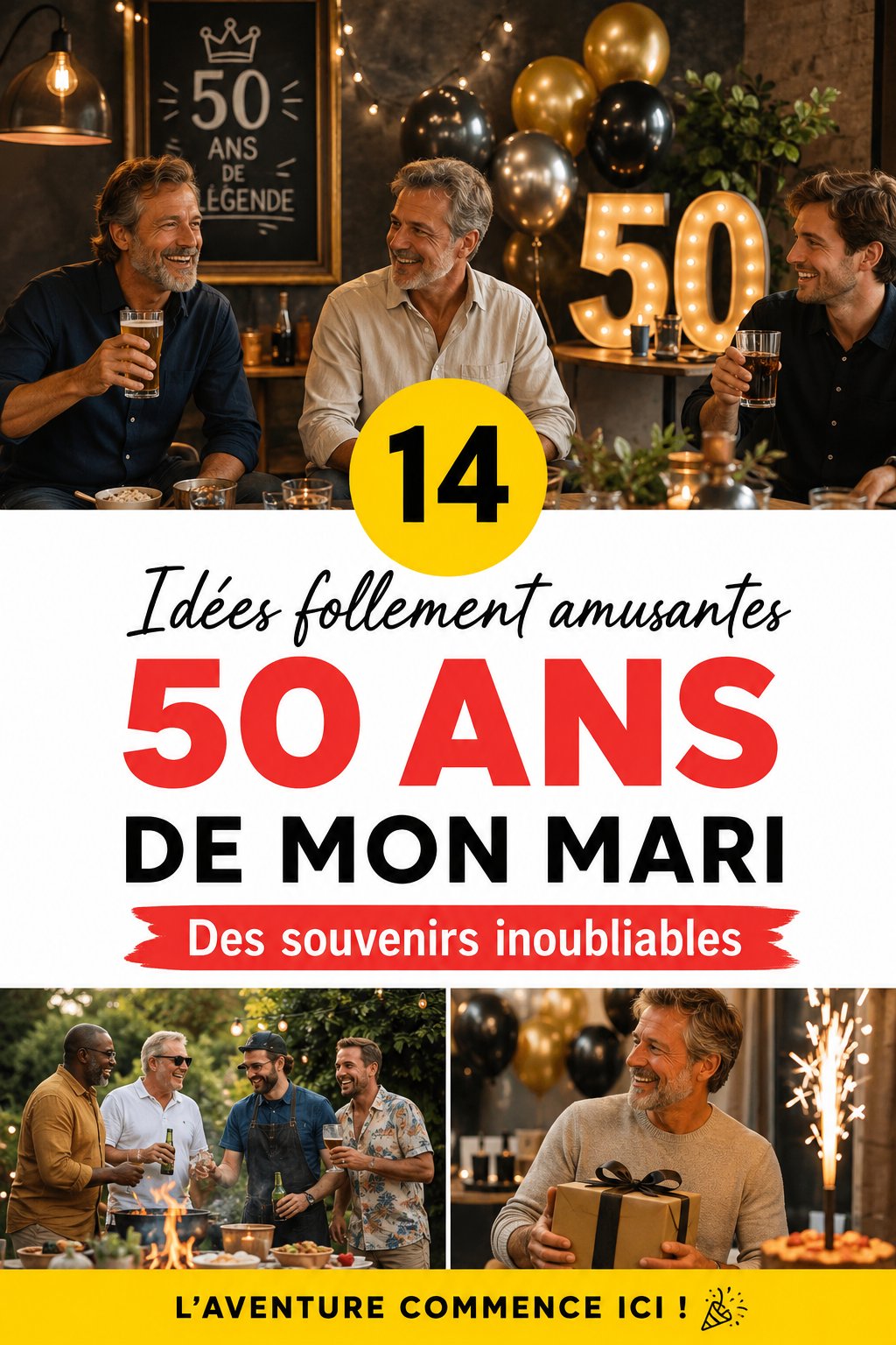 Idées de célébration pour les 50 ans d'un homme avec des thèmes festifs.