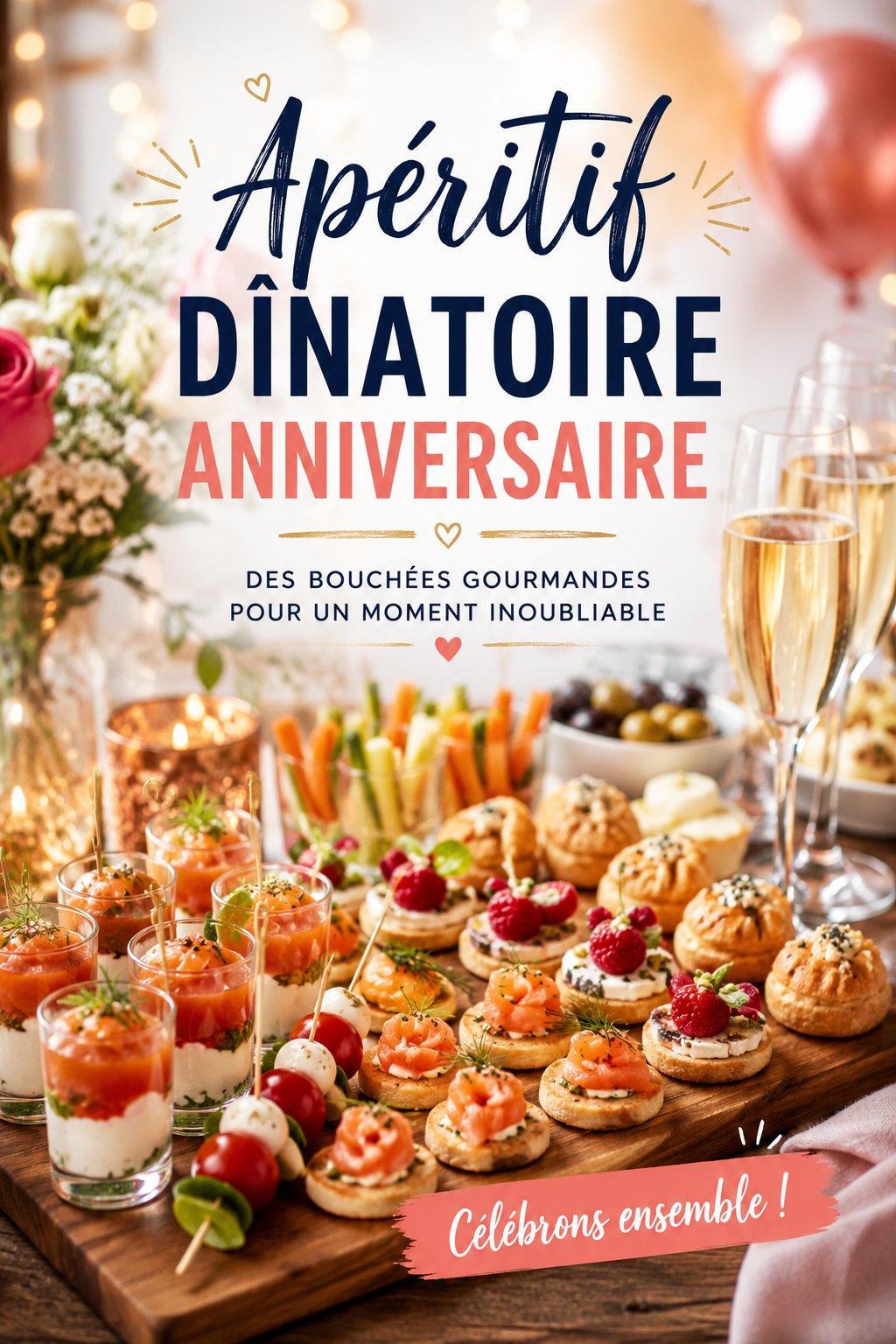 Apéritif dînatoire sur une table festive avec des plats variés