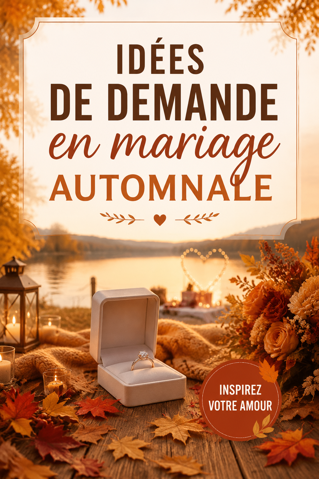Demande en mariage romantique en automne avec des feuilles dorées