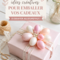 Emballage cadeau créatif en papier kraft et ruban coloré, décoré de fleurs sèches.