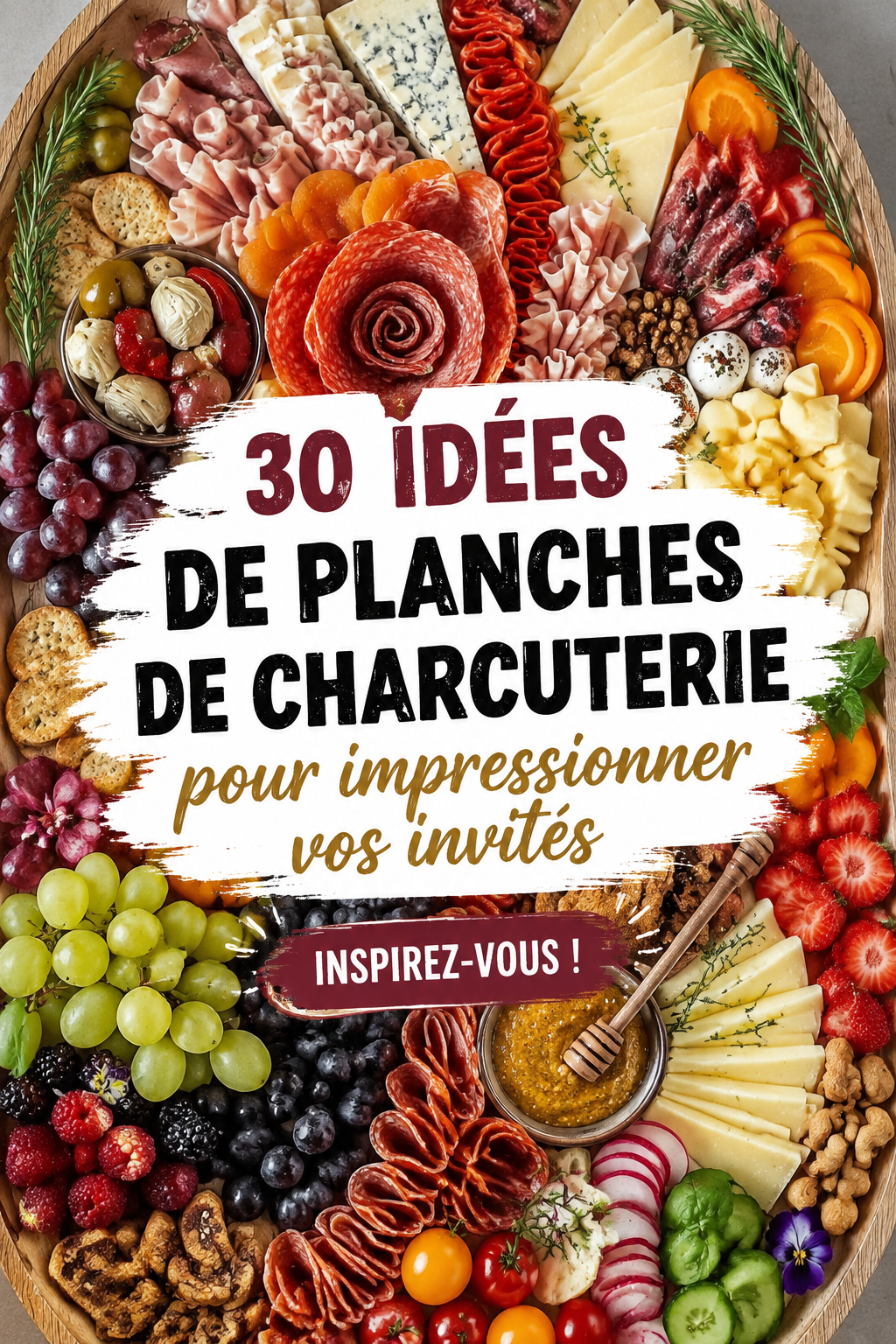 Plateau de charcuterie coloré avec assortiments de viandes et fromages