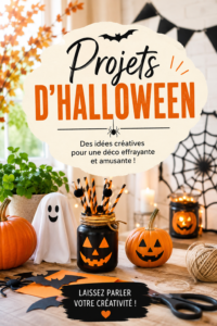Une table décorée pour Halloween avec des projets DIY colorés et festifs.