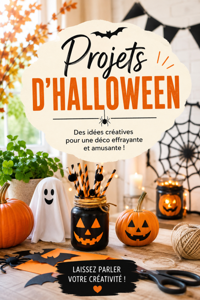 Une table décorée pour Halloween avec des projets DIY colorés et festifs.