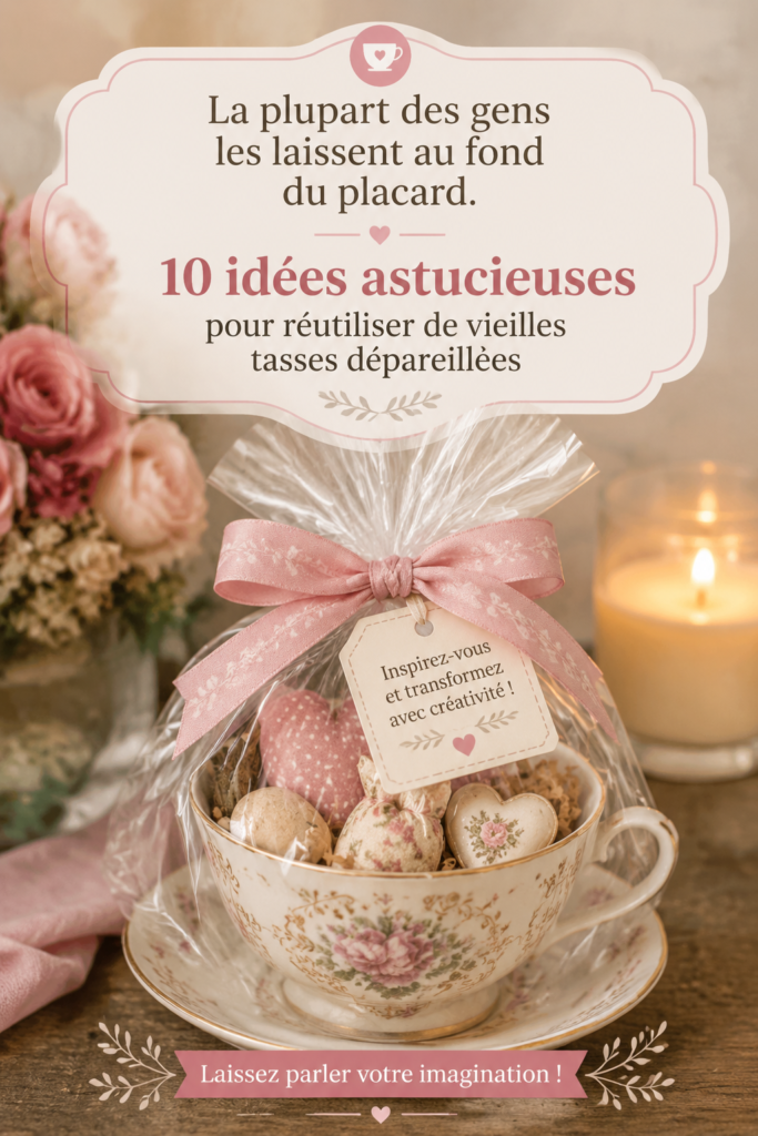 Un assortiment de tasses dépareillées colorées sur une table en bois, prêtes à être réutilisées dans des projets créatifs.