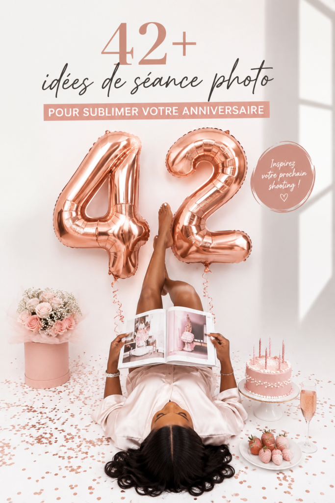 Une personne célébrant son anniversaire avec un shooting photo en extérieur, entourée de décorations colorées.