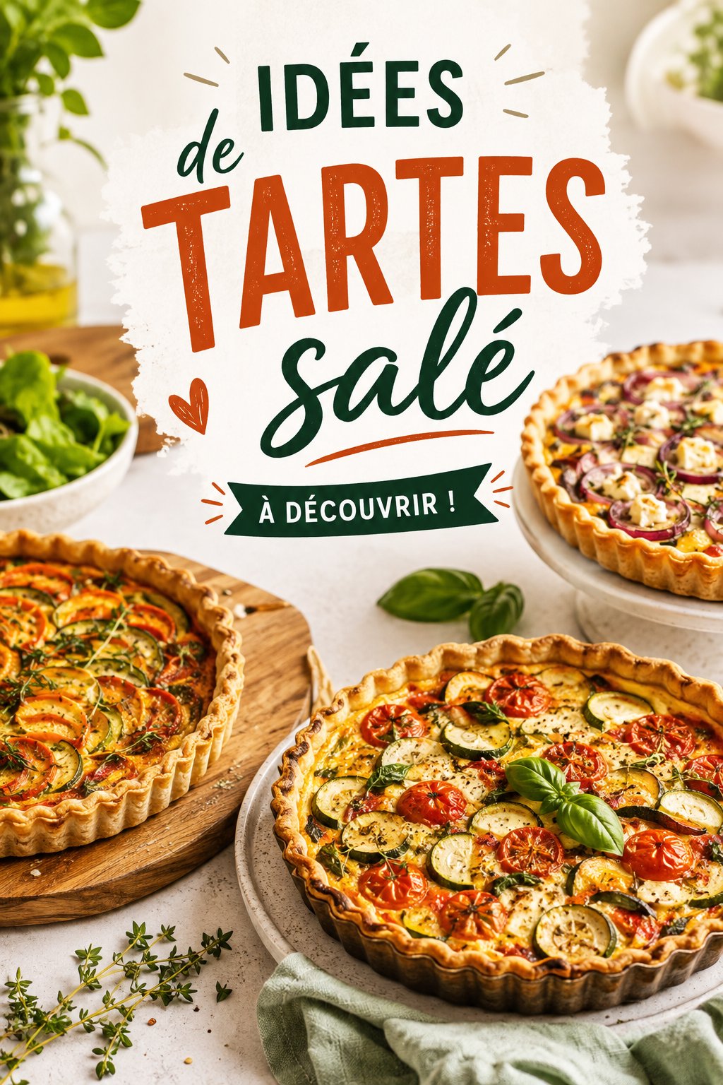 Tarte salée garnie de légumes frais et de fromage sur une table de fête.