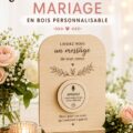 Livre d'or audio en bois personnalisé pour un mariage, décoré avec des fleurs.