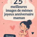 Meme humoristique pour l'anniversaire d'une maman, avec des images et du texte drôle.