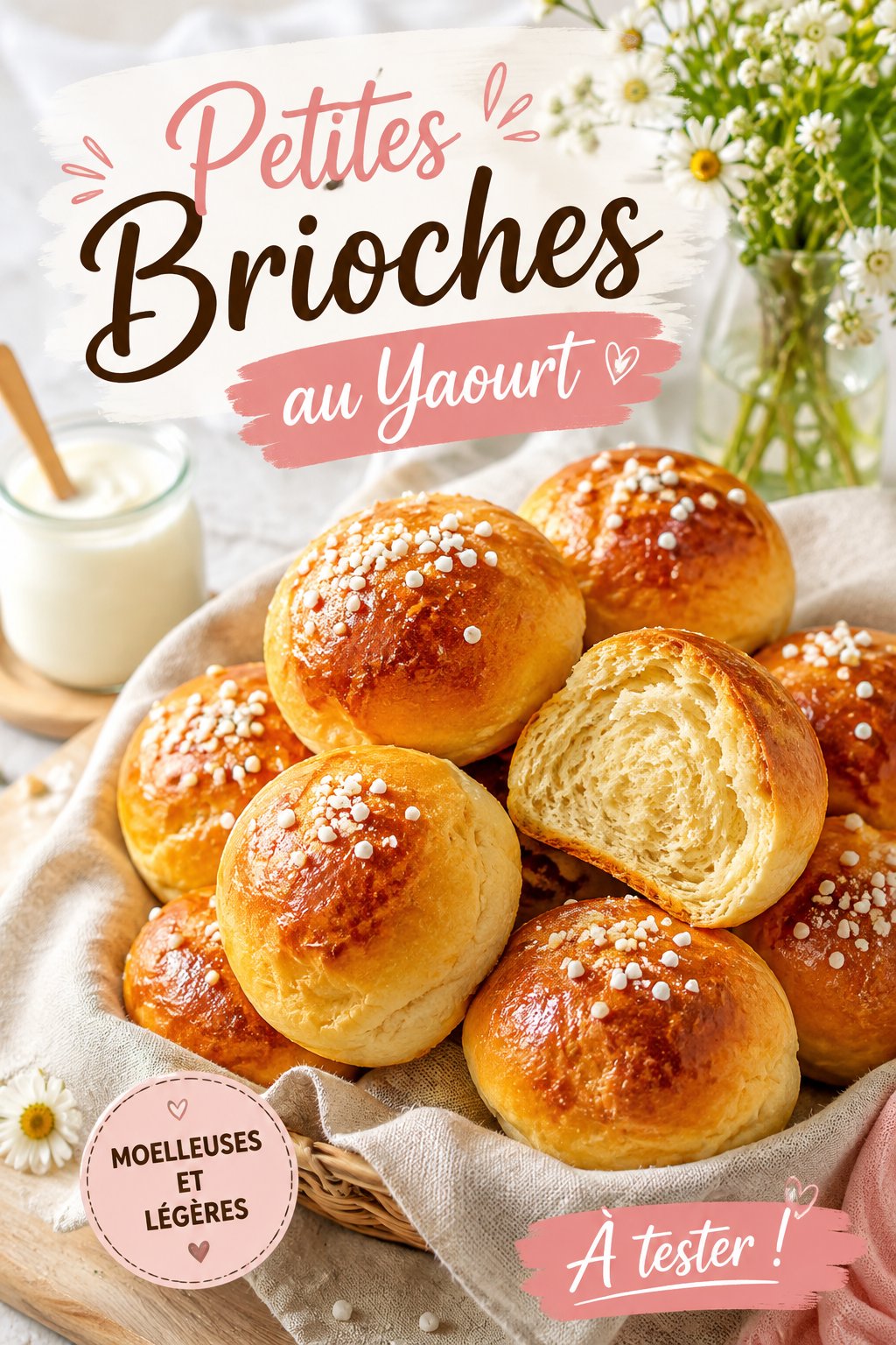 Petites brioches au yaourt dorées sur une assiette blanche.