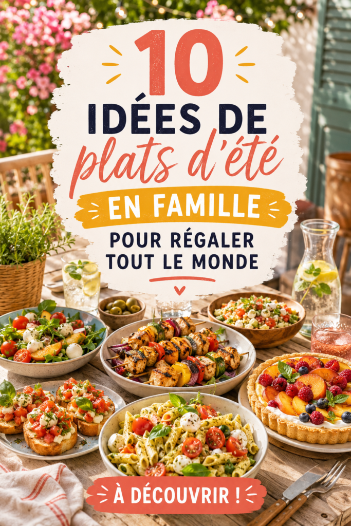 Repas d'été coloré réunissant une famille autour d'une table