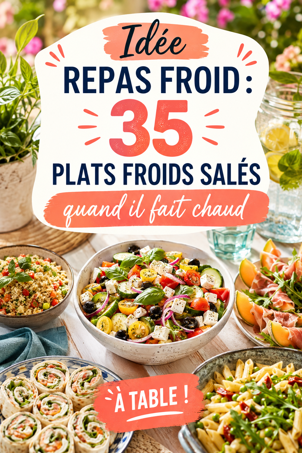 Plateau de plats froids variés pour un repas estival