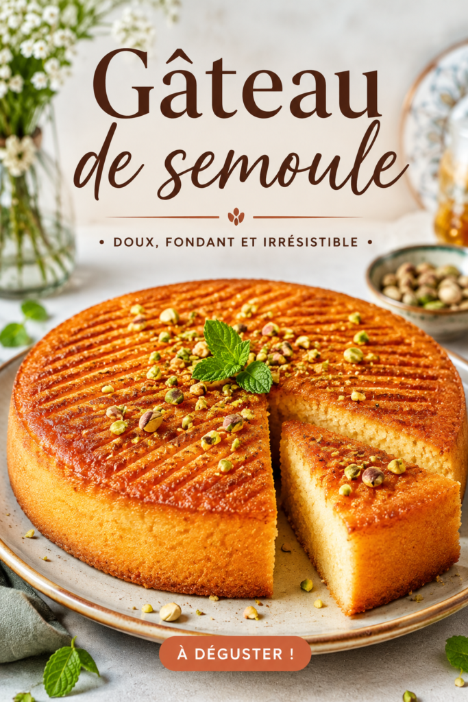 Un gâteau de semoule crémeux sur une assiette, prêt à être dégusté.