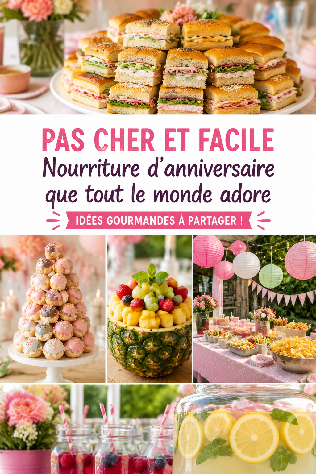 Table d'anniversaire avec des plats gourmands et économiques
