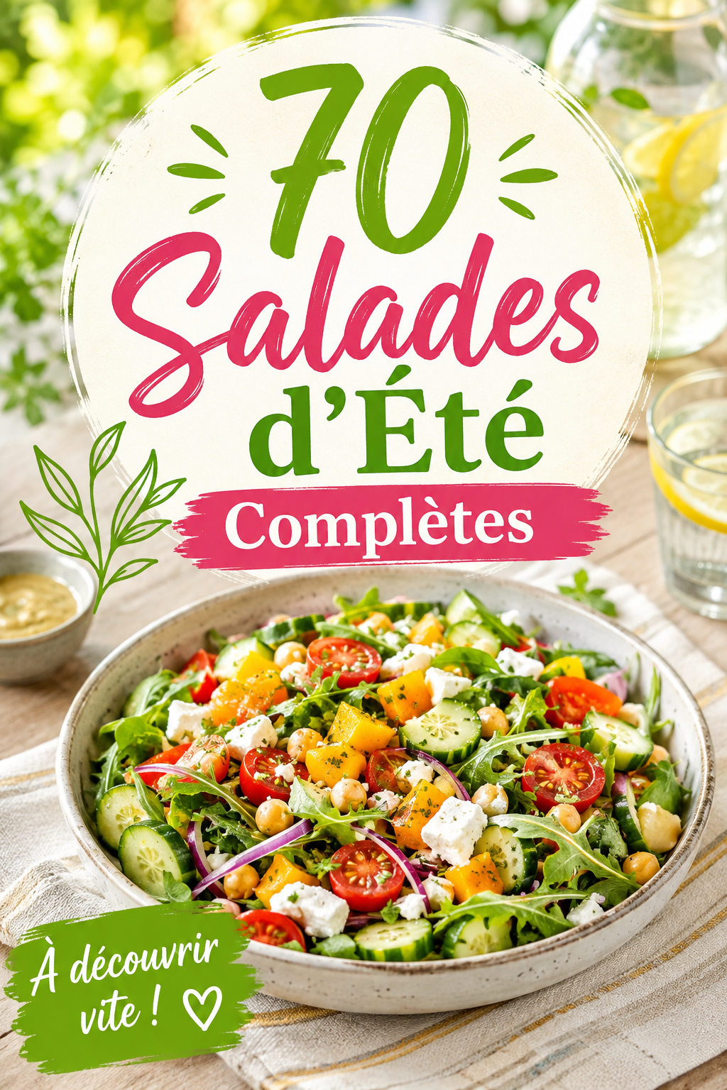 Colorful summer salads on a picnic table