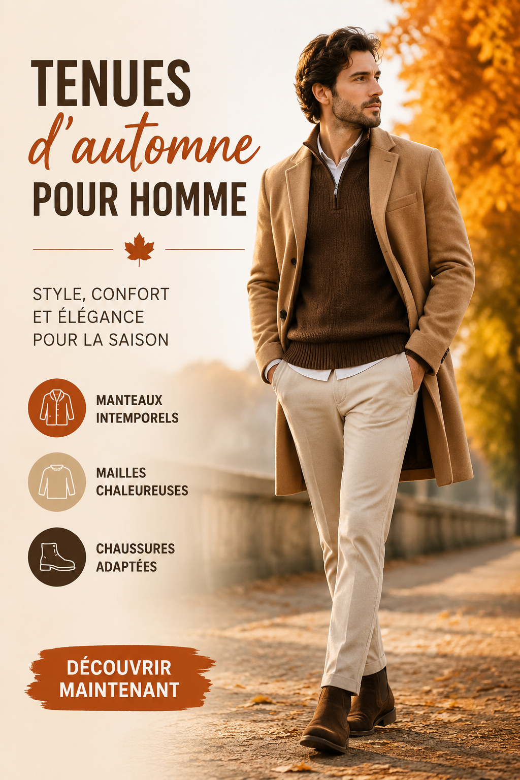 Tenue d'automne masculine avec écharpe et manteau stylé
