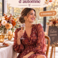 Femme portant une belle tenue d'automne pour un bridal shower, avec des couleurs chaudes.