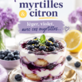Tiramisu léger aux myrtilles et citron présenté dans une belle assiette.
