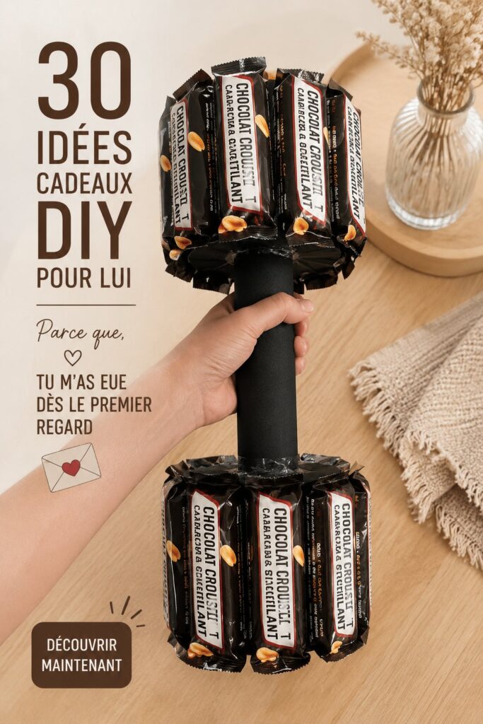 Un collage d'idées de DIY cadeaux pour hommes, incluant des articles faits main et créatifs.