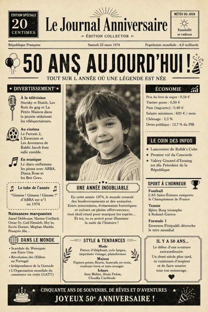Affiche personnalisée d'anniversaire pour le 50e anniversaire avec des photos et souvenirs mémorables