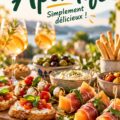 Une table joliment dressée avec divers apéritifs pour une fête.