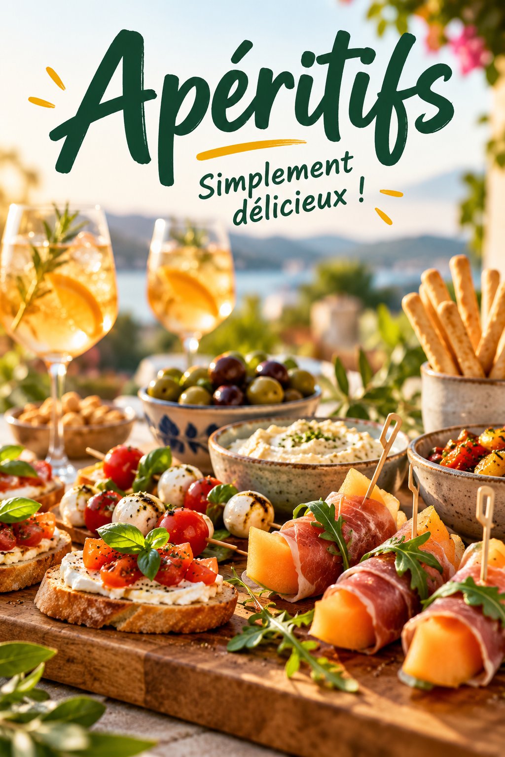 Une table joliment dressée avec divers apéritifs pour une fête.