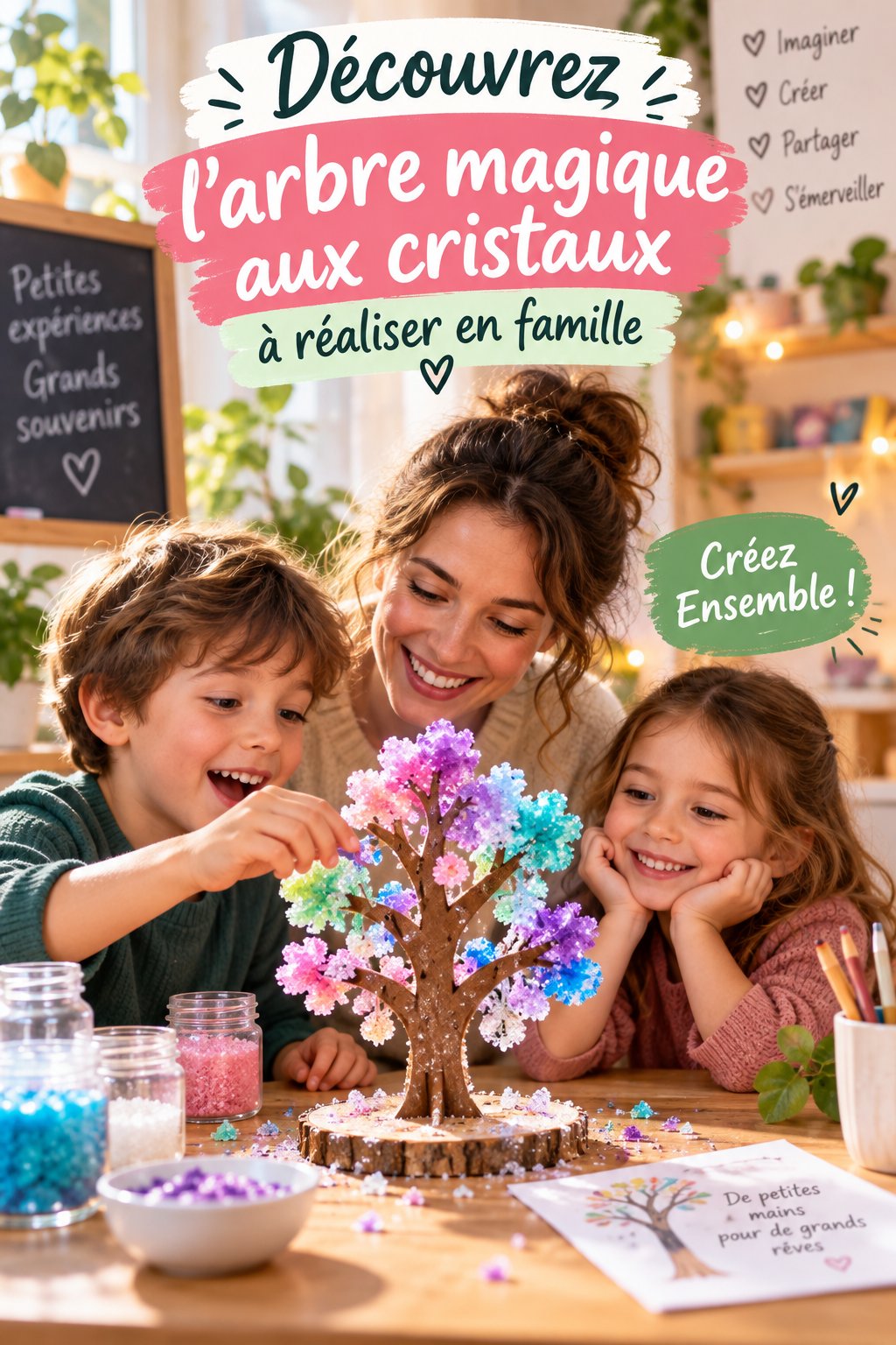 Un arbre magique aux cristaux colorés, réalisé par une famille