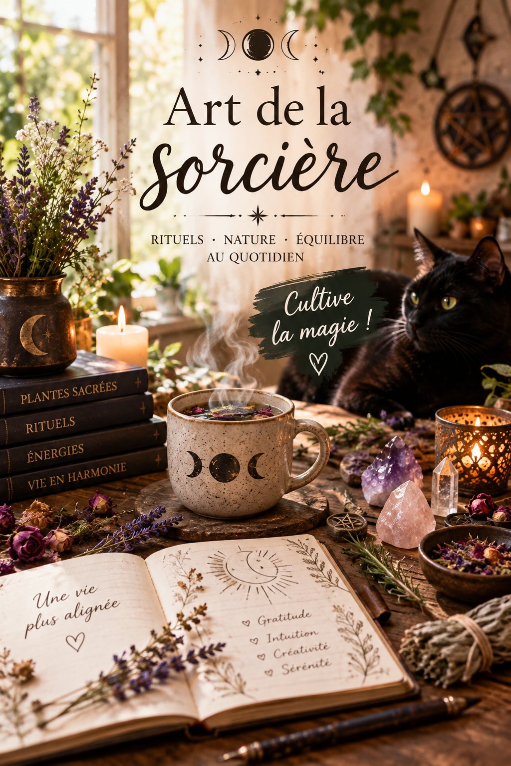 Un décor magique inspiré de la sorcellerie avec des chandelles et des symboles mystiques
